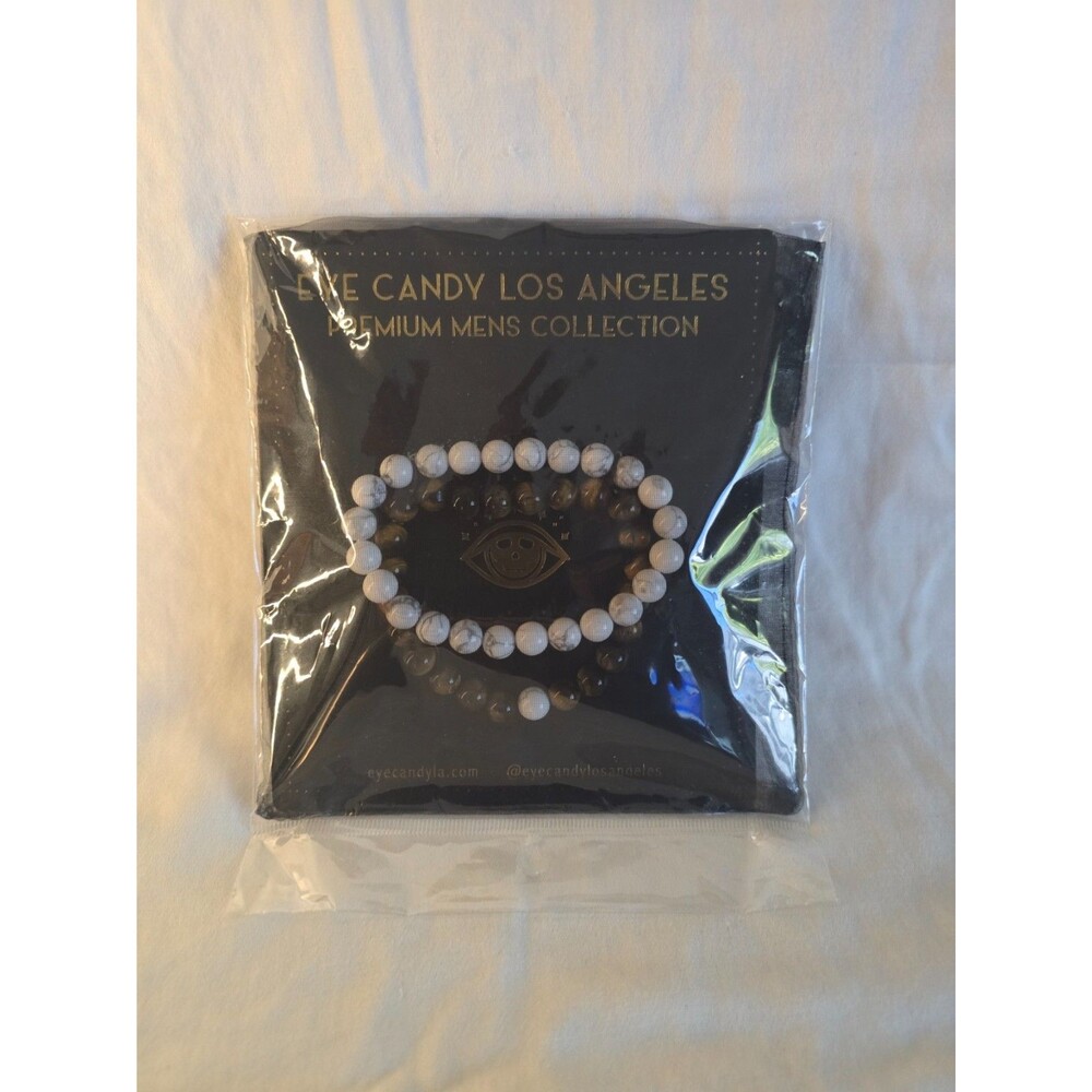 Eye Candy Los Angeles Mens 2pc Bead Bracelet Set Tiger Eye & Matte Black Onyx NW